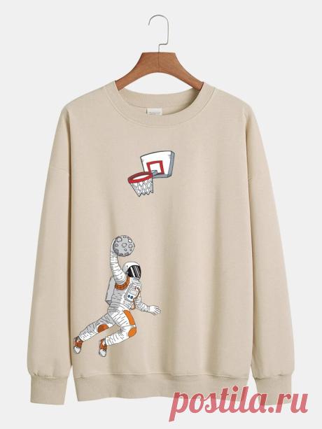 Funny Cartoon Astronaut Print Pullover Long Sleeve Cotton Sweatshirts For Men - US$25.99