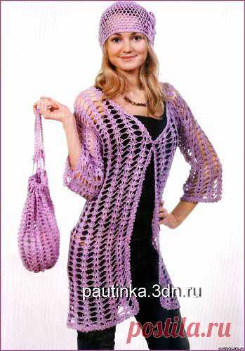 Кардиган,сумка и ажурная шапочка. Схема вязания и описание. - Схемы вязания кардиганы - Схемы для вязания - Уроки вязания крючком - Вязание крючком, мотивы, схемы для вязания крючком
