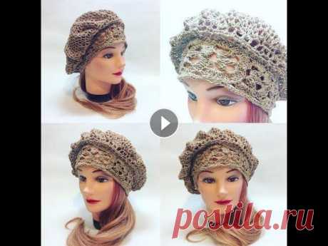 Берет летний крючком на основе ленточного кружева2 crochet beret Берет летний крючком на основе ленточного кружева/ на ог=50-57см пряжа лен 100г/360м ушло 60г крючок 1,1мм Моделька очень простая ,но очень оригинальн...