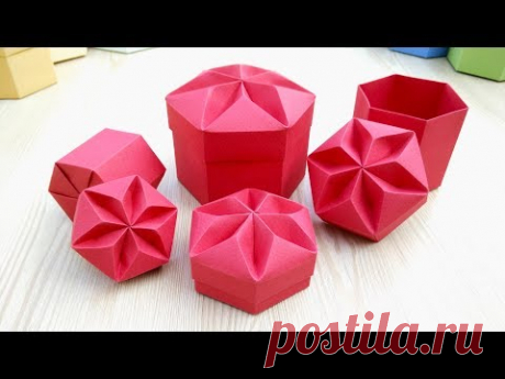 DIY Valentine gift box with star shaped lid. REALLY  EASY Origami Hexagonal Box. - YouTube
