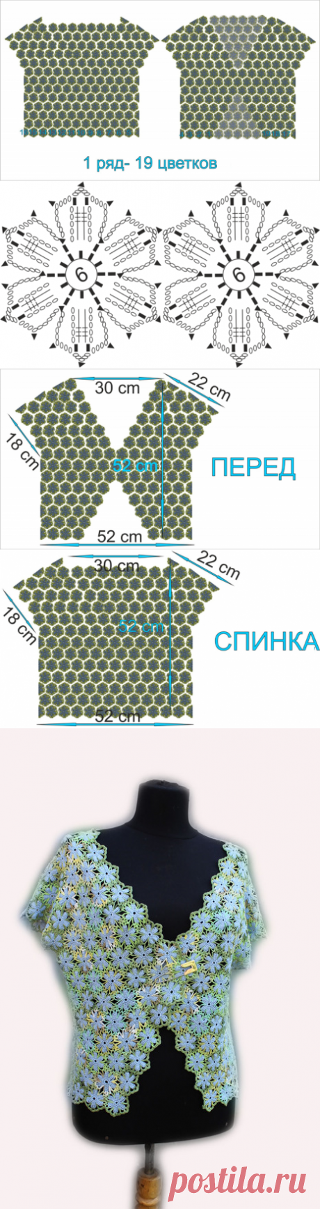 Летний жакет крючком из элементов &quot;Василек&quot;