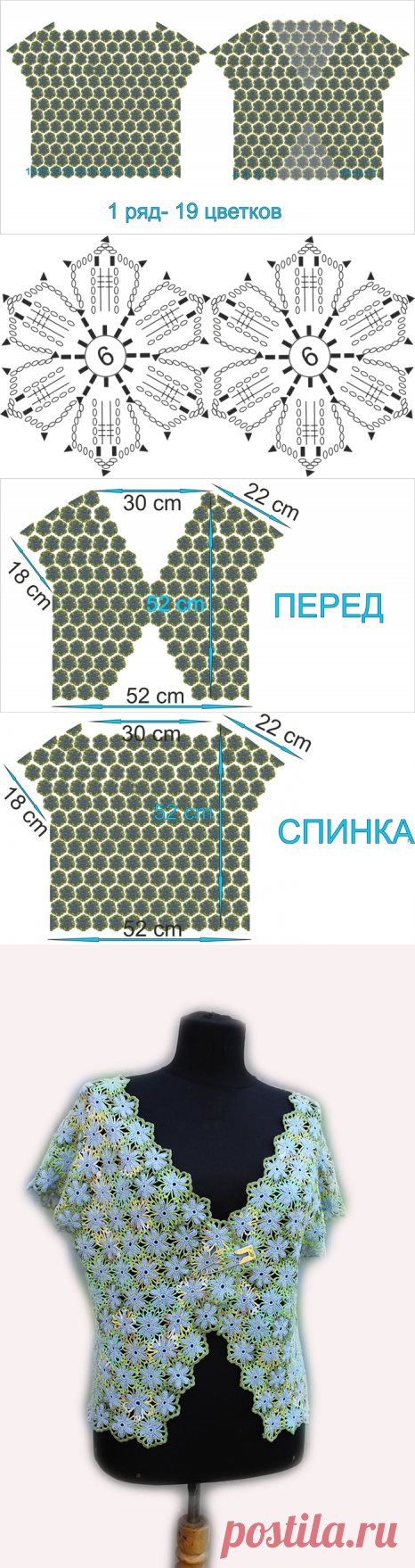 Летний жакет крючком из элементов "Василек"