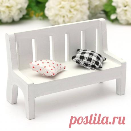 PHFU Миниатюрный Кукольный Домик Пейзаж Украшение Завод DIY Craft Главная Декор Сада Деревянный Стул Скамья Белый купить на AliExpress