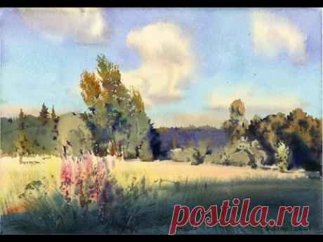 Луг. Пейзаж акварелью. Meadow. Landscape watercolor