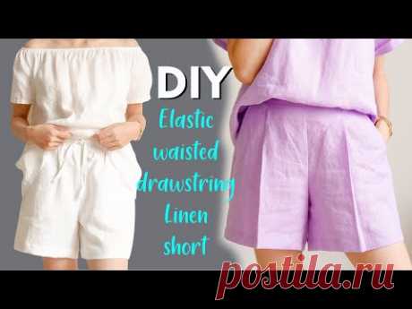 (63) DIY Elastic Waisted Drawstring Linen Shorts | How To Make A Short - YouTube