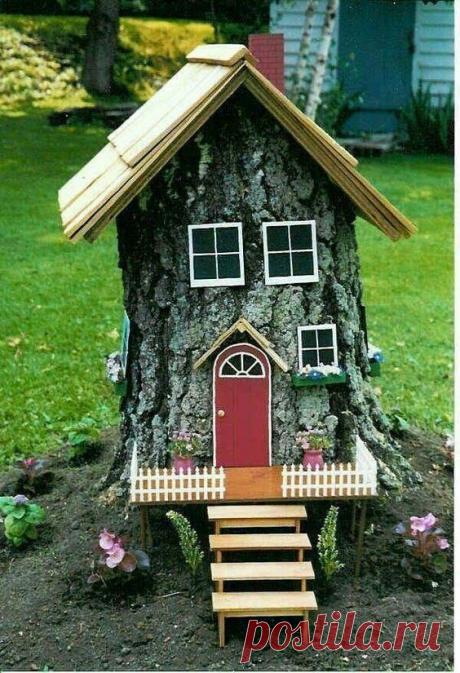 Домик феи из пня на участке