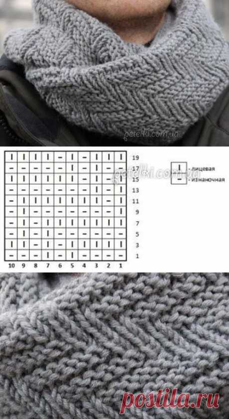 Мужской снуд Fishbone Snood. И женский тоже. Описание вязания, схема
