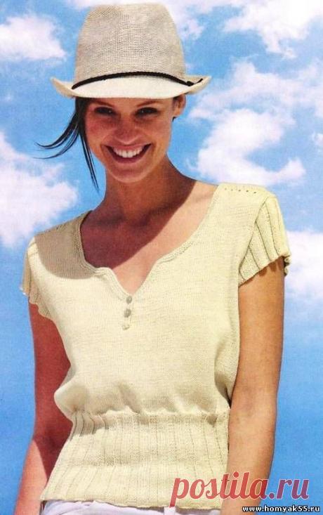 Бежевый топ с короткими рукавами | «Хомяк55.ру» сайт о вязании