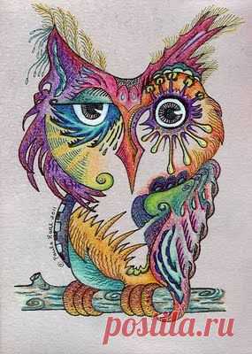 Графика. Совушка-сова. Owl Zentangle Doodle.