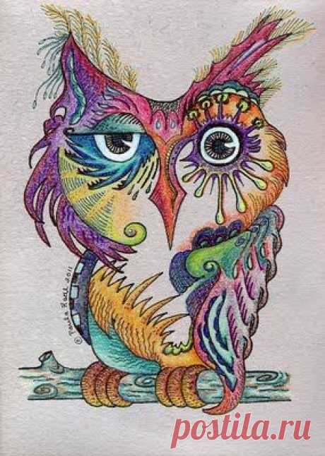 Графика. Совушка-сова. Owl Zentangle Doodle.