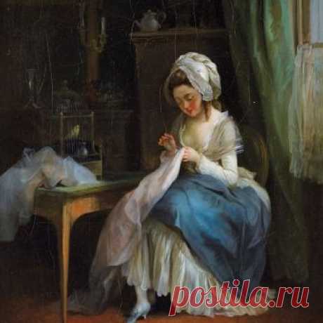 &quot;Young Girl Embroidering&quot; by Jean François  Garneray (attributed), c1780.