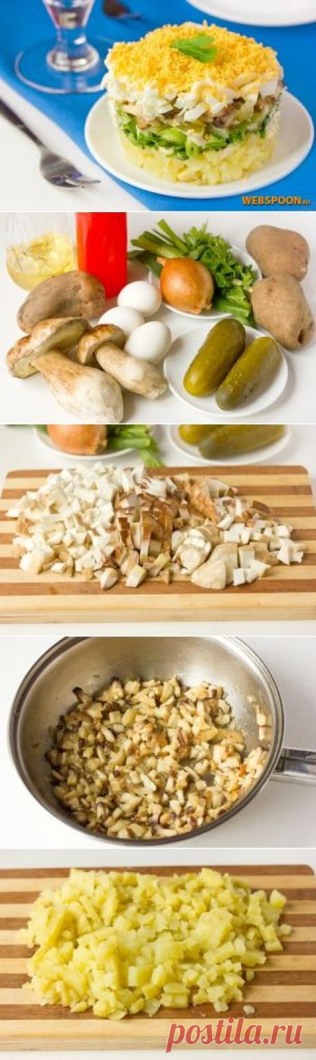 Слоёный салат с белыми грибами Боровичок с фото | Рецепт порционного салата с белыми грибами на Webspoon.ru