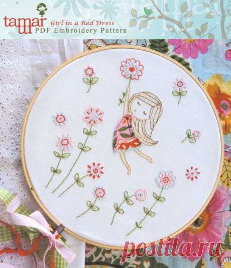 Embroidery Pattern, Instant Download - Girl in a Red Dress