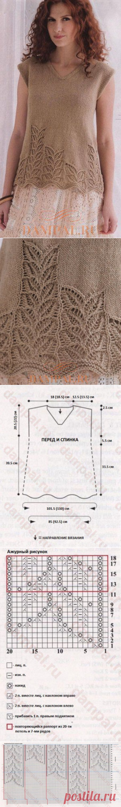 Летняя кофточка украшена по нижнему краю ажурным рисунком (Вязание спицами) &amp;#8211; Журнал Вдохновение Рукодельницы