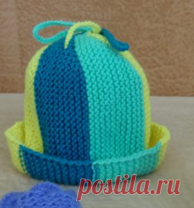 Детская шапка спицами с подробным описанием, схемой вязания.