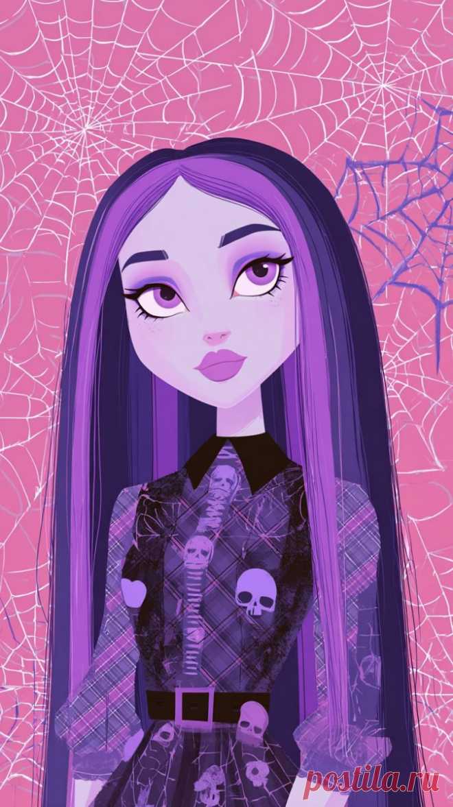 Готская красотка из Monster High: цифровой портрет с фиолетовыми волосами и кружевным платьем. Нейронная сеть Midjourney - Midjourney примеры промтов - Форум ИИ о нейросетях - Yes Ai
