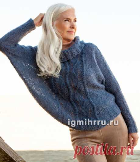 Свитер-кимоно с ажурной центральной вставкой. Спицами. / igmihrru.ru