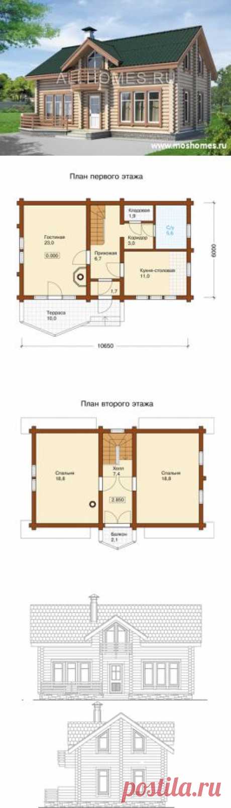 Проект загородного дома из бревна 6 на 10,6 I-123-1D