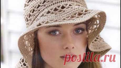Вязаная летняя панамка (шапочка) крючком. Knitted hat tutorial.