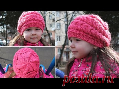 Детский берет спицами - выполнен клиньями