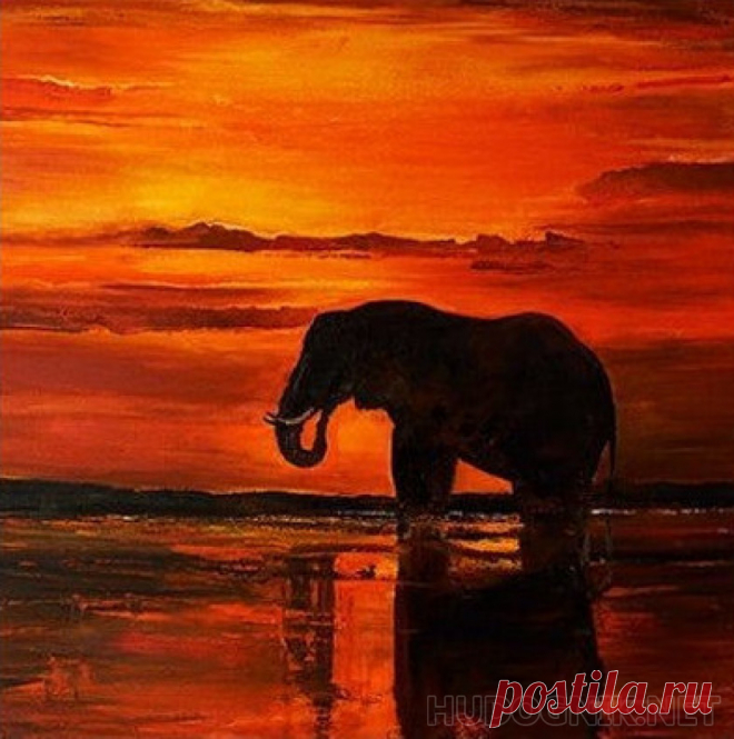 Картина Закат в Африке. Размеры: 60x60, Год: 2021, Цена: 33700 рублей Художник Матвеева Юлия Андреевна