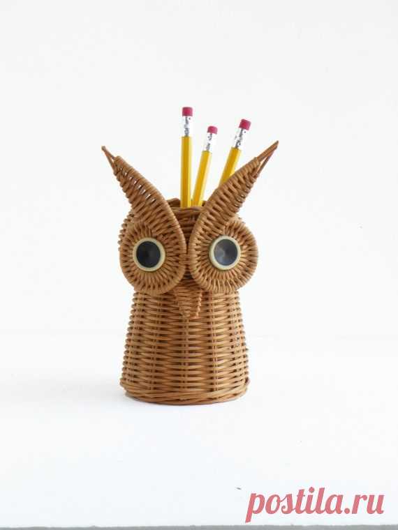 Vintage Wicker Owl Pencil Holder от cheerfulowl на Etsy