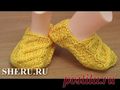 Супер стильные пинетки-тапочки на двух спицах Урок 260