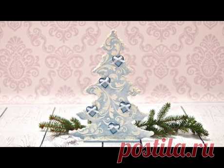 Decoupage krok po kroku - choinka z pastą strukturalną i śniegową