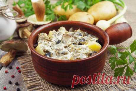 ​Картошка с жареным луком и грибами в сметане