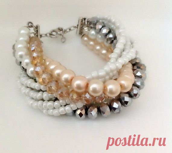 rose blush jewelry Bold Chunky White , Silver,blush and champagne multi strand…