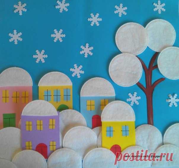 Аппликация из ватных дисков, ватных палочек и цветной бумаги — Поделки с детьми