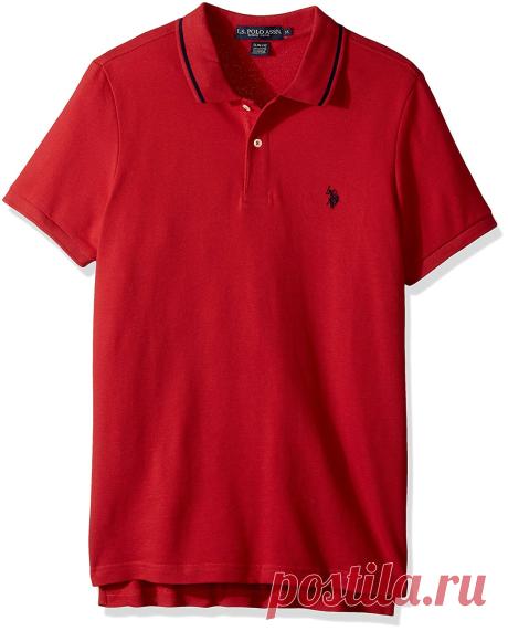U.S. Polo Assn. Men's Slim Fit Solid Short Sleeve Pique Polo Shirt, 8029-Engine Red, S at Amazon Men’s Clothing store: