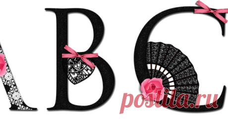 Alfabeto muy Femenino con Abanicos y Rosa Rosada.