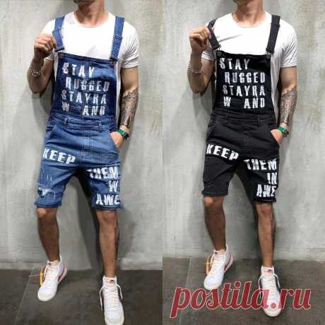 Men's jumpsuits shorts summer hi street distressed denim bib overalls hiking travel holiday Sale - Banggood.com
