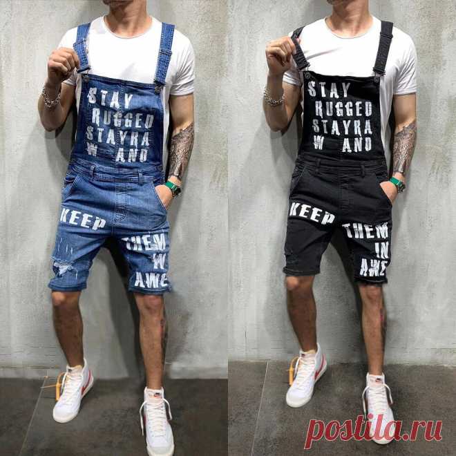 Men's jumpsuits shorts summer hi street distressed denim bib overalls hiking travel holiday Sale - Banggood.com