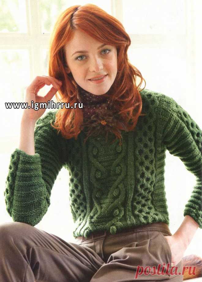 ТЕПЛЫЙ ЗЕЛЕНЫЙ ПУЛОВЕР С МИКСОМ КРАСИВЫХ УЗОРОВ.