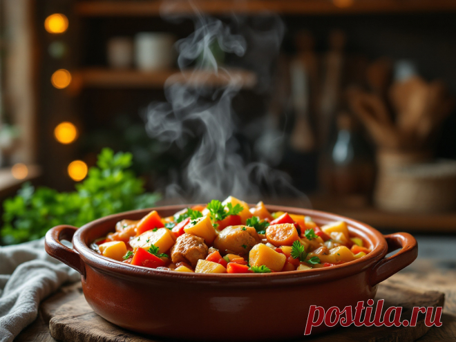Овощное рагу с курицей - Кулинарист Овощное рагу с курицей Ингредиенты: Куриное филе или куриная грудка – 600 грамм Картофель – 400 грамм Морковь – 100 грамм Помидоры – 600 грамм Лук репчатый – 100 грамм Перец болгарский – 3 шт Чеснок – 2 зубчика Лавровый лист – 2 шт Масло растительное – 3 ст.л. Соль – по вкусу Перец
