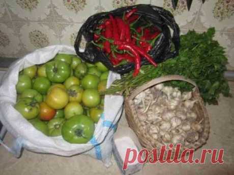 Зеленые соленые помидоры (грузинская кухня).