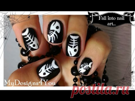 Fish Bones Nail Art Design for Halloween ♥