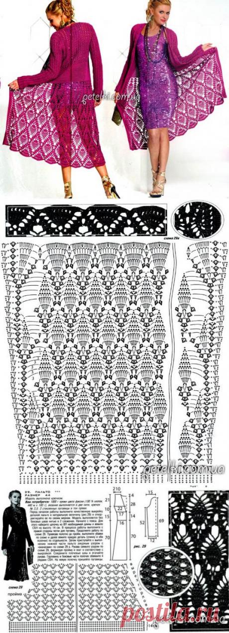 Весеннее пальто / кардиган крючком. Описание. Схема