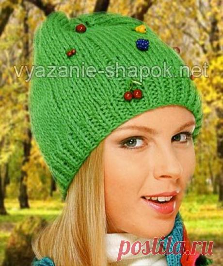 Шапка спицами на девочку-подростка со схемой | ВЯЗАНИЕ ШАПОК: женские шапки спицами и крючком, мужские и детские шапки, вязаные сумки