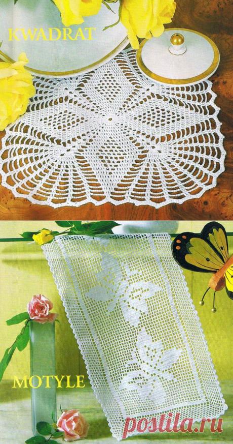 Салфетки: квадратная и прямоугольная с бабочками, крючком. Схемы. / kru4ok.ru