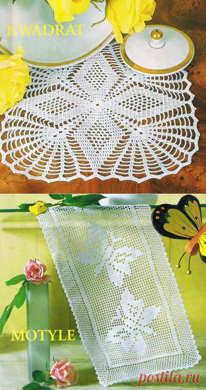 Салфетки: квадратная и прямоугольная с бабочками, крючком. Схемы. / kru4ok.ru