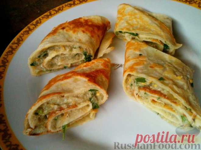 Рецепт: Блинные рулетики с баклажанами на RussianFood.com