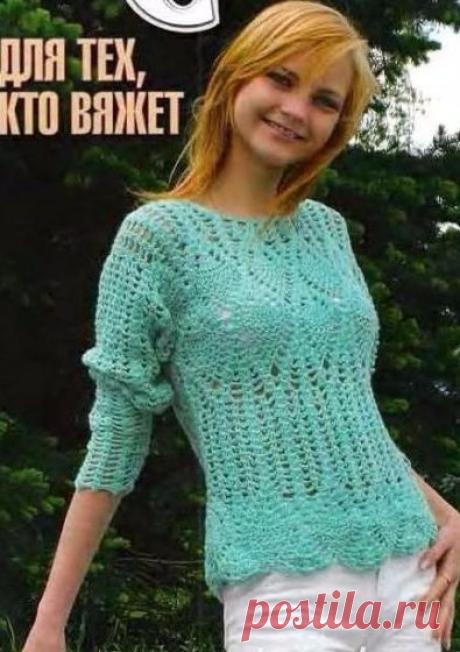 Пуловер ажурный крючком со схемами. Пуловер для лета узором ананас. Пуловер ажурный крючком со схемами. Пуловер для лета узором ананас.