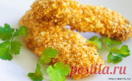 Куриные палочки в кляре из кефира с сухарями..