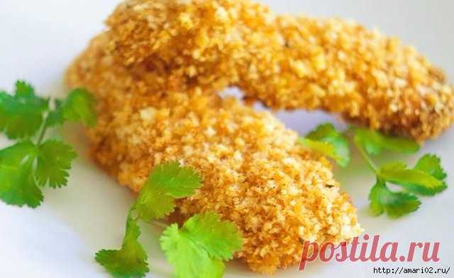 Куриные палочки в кляре из кефира с сухарями..