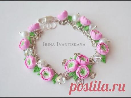 Браслет Ранункулюс мастер класс. Ranunkulyus polymer Clay Tutorial.