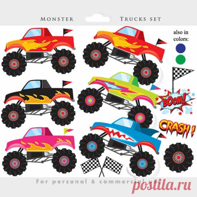 Monster trucks imágenes prediseñadas camiones clip arte | Etsy