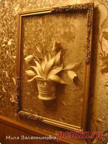 Панно на сетке с цветами из джутовых ниток. МК